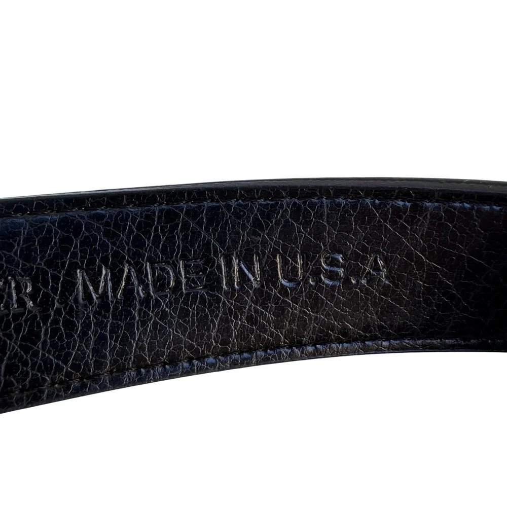 Flex Black Genuine Leather Belt Gold Button Lever‎ Buckle Made in USA Pat 097596